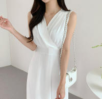Vestido A-Line Sin Mangas Para Mujer REALEFT Elegante Con Cruz Frontal V-Neck Verano Casual Largo Cintura Imperio Sin Sastre - details 12