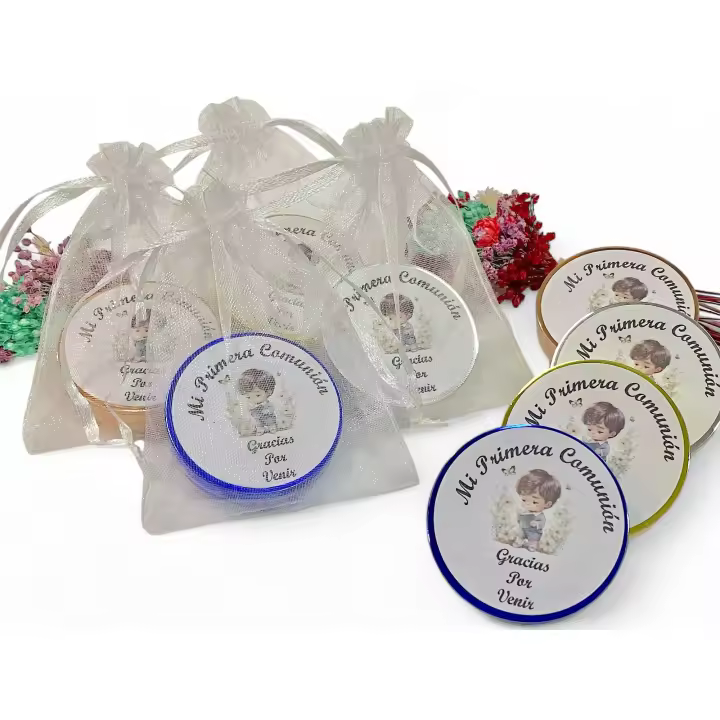 Lote de 10 bálsamos labiales con espejo para detalles de invitados de comunión niño - Regalos para invitados de comunion perfecto para celebraciones de comunión, envoltorio y regalos festivos. - 1