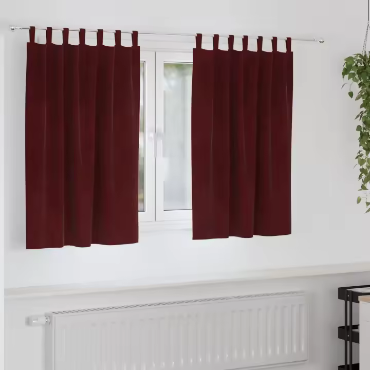 Cortinas Blackout vidaXL con lazos de colgar 2 pcs Terciopelo Borgoña - 1