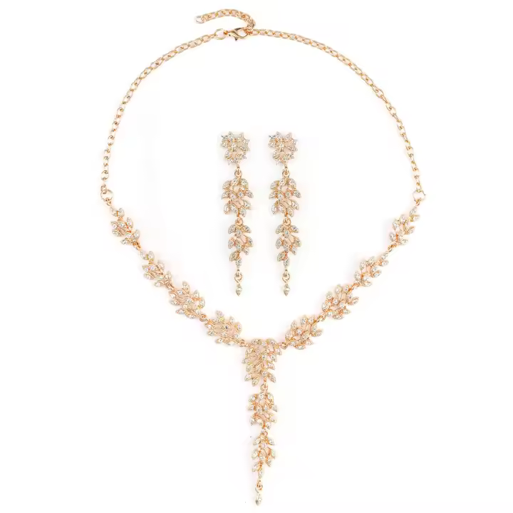 Conjunto de collar, Vestido de Novia de Diamantes de cristal de alta gama y vestido de banquete, joyería a juego - 1