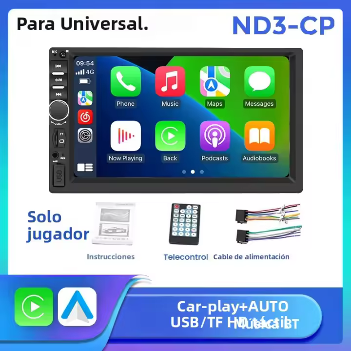 Navifly Universal 2DIN Reproductor MP5 Para Coche Con Pantalla Táctil HD FM Radio Soporte Carplay BT Cámara Rearmada USB TF Card - 1