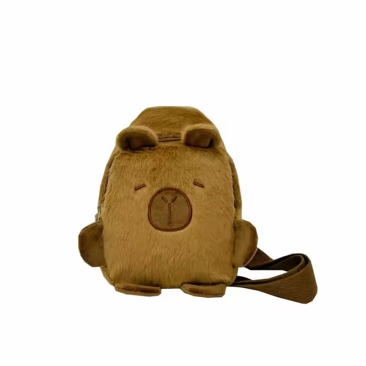 Bolso De Hombro De Peluche Kawaii Capybara Dibujo Animado Suave Bolsa De Pecho Para Estudiantes Regalos De Invierno Tamaño Aproximado 23cm Unisex - 1