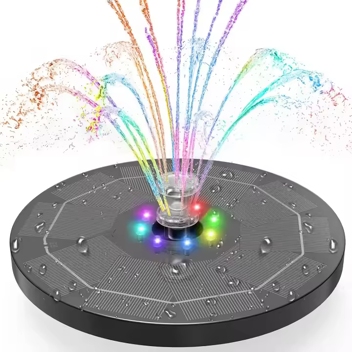 Fuente Solar al aire libre 5,5 W con las luces LED coloridas y la batería y 7 bocas, para la fuente del jardín de Birdbath - 1