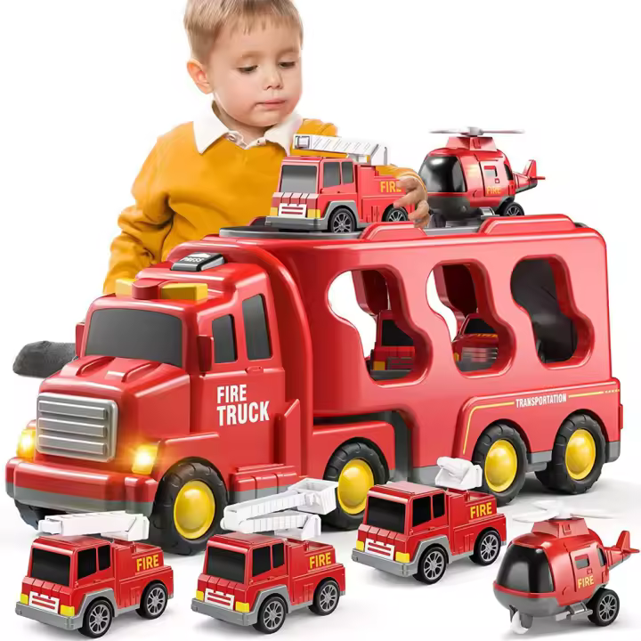 Juego De Coches De Fricción Para Niños Y Niñas Vehículos De Bomberos Y Camión Portador De Juguetes Educativos Para Niños - 1