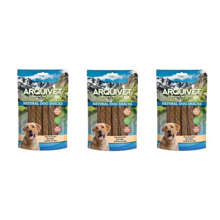 Snacks para perro Tiras de ternera - naturales - Golosinas para perro - Chuches para perro - Premios y recompensas para perro - Snacks caninos - 100 g (pack de 3 unidades) Arquivet - 1