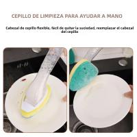 Juego De Cepillo De Limpieza Para Platos Con Botella De Detergente Y 1 Cabezal De Repuesto 1-4 Herramienta De Escobilla Para Fregadero De Cocina Ecológica Plástico Y Pelo Suave Verde Amarillo Blanco - details 2