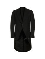 Traje De Novio Estilo Británico Negro Para Hombre Chaqueta Larga De Fiesta De Boda Y Promocional Cuello En Pico Un Botón Moda - details 0