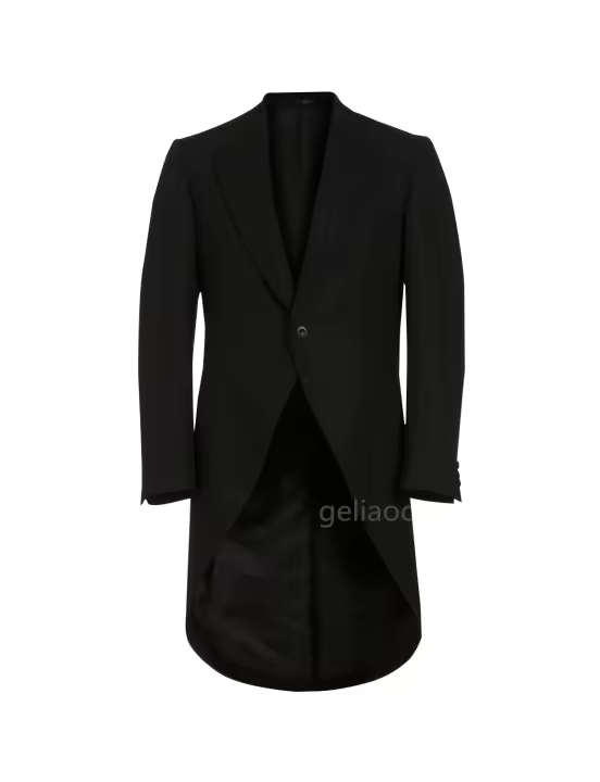Traje De Novio Estilo Británico Negro Para Hombre Chaqueta Larga De Fiesta De Boda Y Promocional Cuello En Pico Un Botón Moda - 1