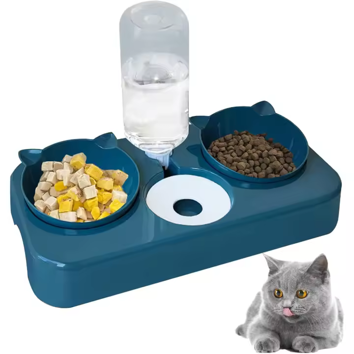 Cuencos para Gatos, baby Automático Pet Gatii Cat Para Agua y Comida Dispensadores automáticos de Agua Perfect Reclinable Neck Pction para Cat Chen (Azul) - 1