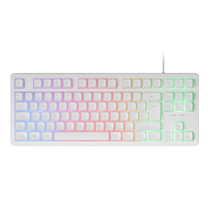 Mars Gaming MK023, Teclado Gaming TKL, Tecnología Híbrida H-Mech, Iluminación FRGB Rainbow, Anti-ghosting, Compatibilidad Universal, Tecaldo Negro o Blanco y con Idioma en Español, Francés o Portugués