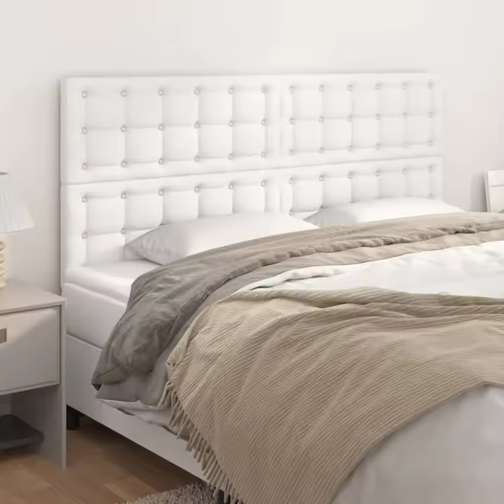 vidaXL Cabeceros 4 unidades de cuero sintético blanco 80x5x78/88 cm - 1