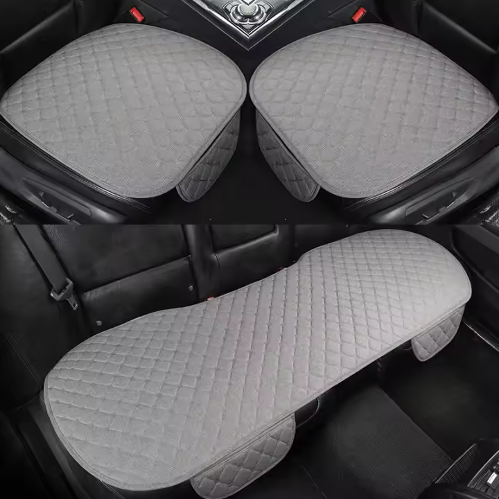 Juego De 3 Piezas De Cojín De Coche Universal De Lino Bordado Y Cuadrado Para Todas Las Estaciones Sin Apoyo De Espalda - 1