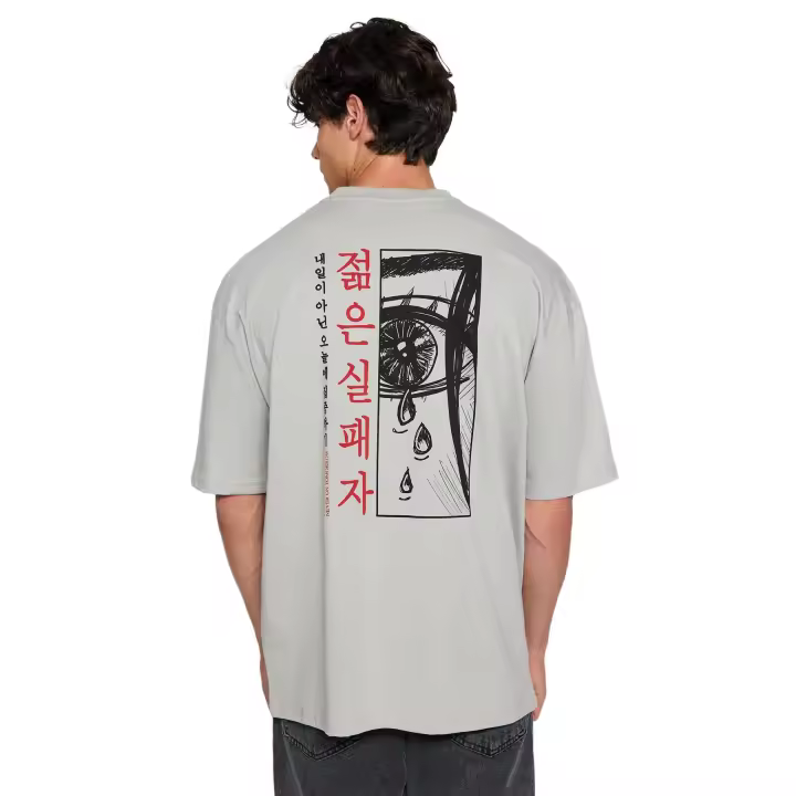 Trendyol Grey Oversize/Wide Cut 100% Cotton Anime Printed T-Shirt Tmnss23Ts00156 - 1