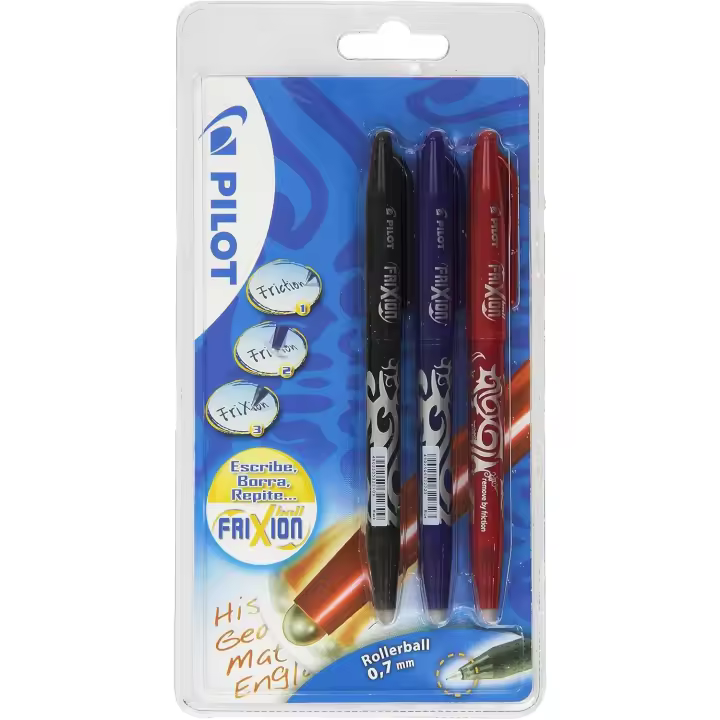 Pilot Bolígrafo Frixion Ball 0,7 mm Grip Tinta Borrable (Pack de 1 Azul, 1 Negro y 1 Rojo) - 1