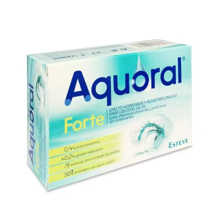 Esteve AQUORAL Forte Gotas Oftálmicas 30 Monodosis Sin Conservantes y Fosfatos para Hidratación y Alivio de Ojos Secos con ácido Hialurónico y Galacto-xiloglucano - 1