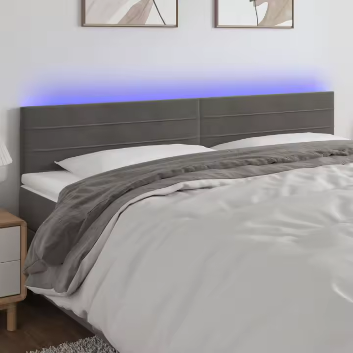 vidaXL Cabecero con LED de terciopelo gris oscuro 160x5x78/88 cm - 1