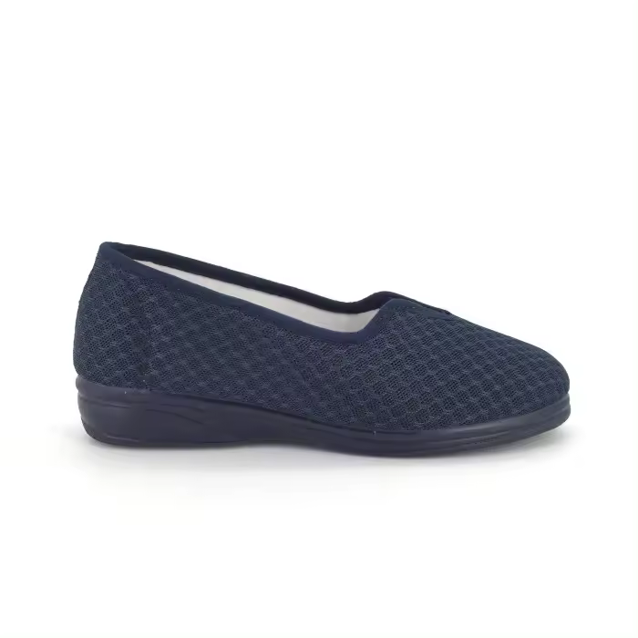 Zapatilla Alcalde para mujer color azul marino, mod.880, Zapatillas cerradas de lona con cuña, elástico central y suela de goma - 1
