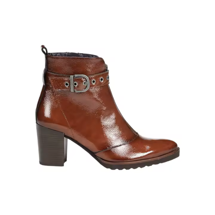 botin tacon 6 cm con cremallera frontal y piel acharolada linea thais fabricado en españa - 1