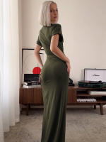 Vestido Maxi Bodycon Dulzura Con Cuello En 'O' Manga Corta Y Abertura En El Lado Elegante Y Ajustado Para Mujer Streetwear Otoño Invierno - details 10