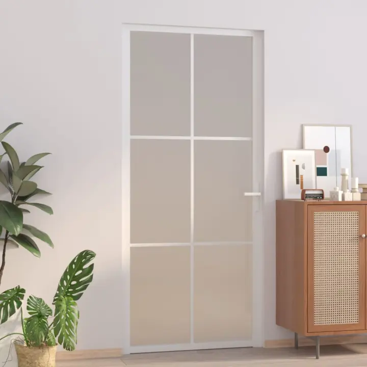 vidaXL Puerta interior de vidrio y aluminio blanco mate 93x201,5 cm - 1