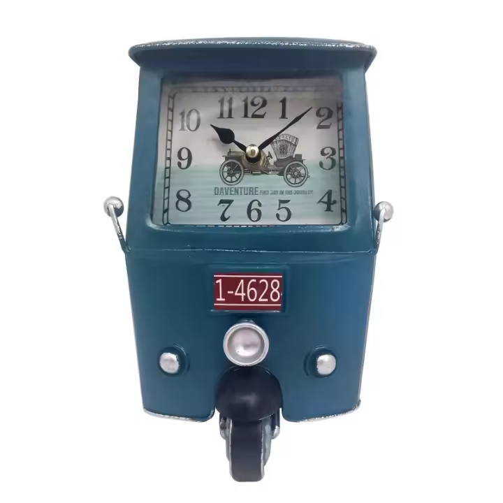 SIGNES GRIMALT Reloj Tuc-Tuc Vintage Azul de Metal | Decoración Hogar 22x13x15cm - 1
