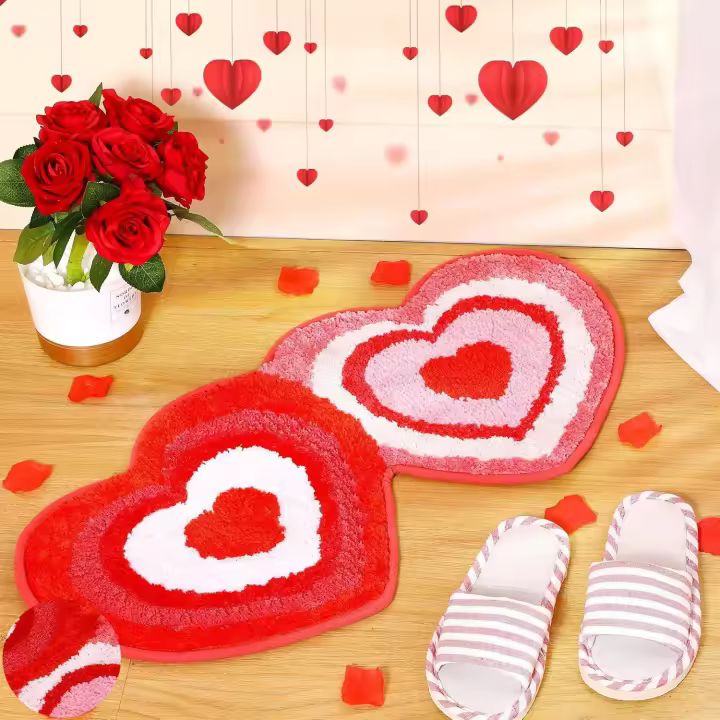Carpetas De Entrada De Día De San Valentín Imitación De Cashmere VIKAMA Alfombra De Hogar Confort Aislante Para Balcón Y Paredes Antideslizantes Y Resistente Al Desvanecimiento - 1