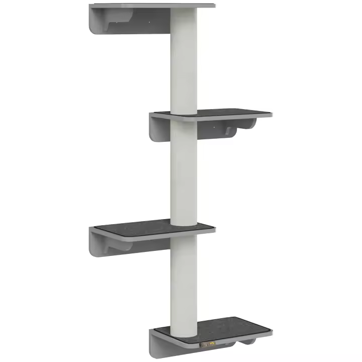 PawHut Rascador de Pared para Gatos, Rascador para Pared, Muebles para Gatos para la Pared, Diversión para Escalar para Gatos, Montado en la Pared, Madera, Gris Claro + Beige, 66 x 28 x 137 cm - 1