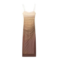 Vestido Midi De Verano TRAF Para Mujer En Malla Y Tulle Impresión Bodycon Casual Con Encaje Y Estampado Cintura Empiric Zipper Sin Mangas - details 6