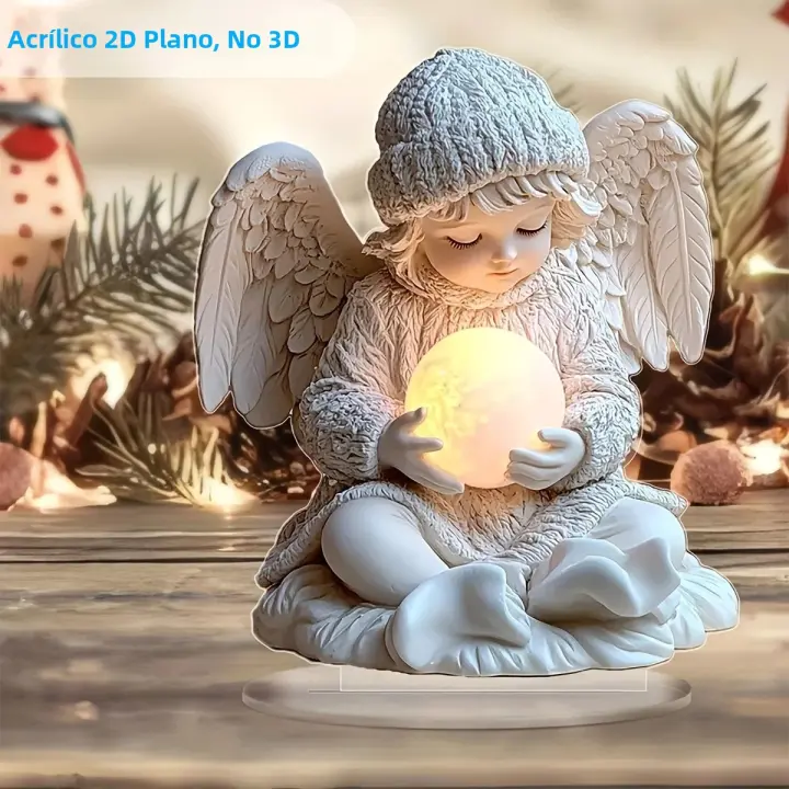 Angel 2D Flat Con Bala Luminosa De Acrílico Para Decoración De Oficina Y Sala De Estar Regalo De Cumpleaños Y Invierno Con Pedestal Incluido - 1