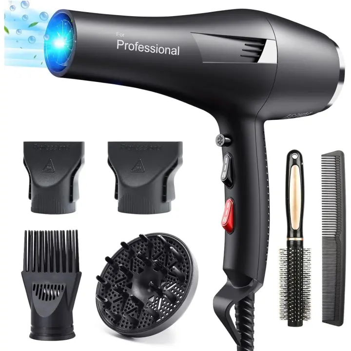 Secador Pelo Profesional Iónico 2400W Secadores de Pelo Motor AC 3 Temperaturas 2 Velocidades, Botón Aire Frío, 2 Concentradores y 1 Difusor 2,5 Metros de Cable, Rápido Secado Cabello - 1