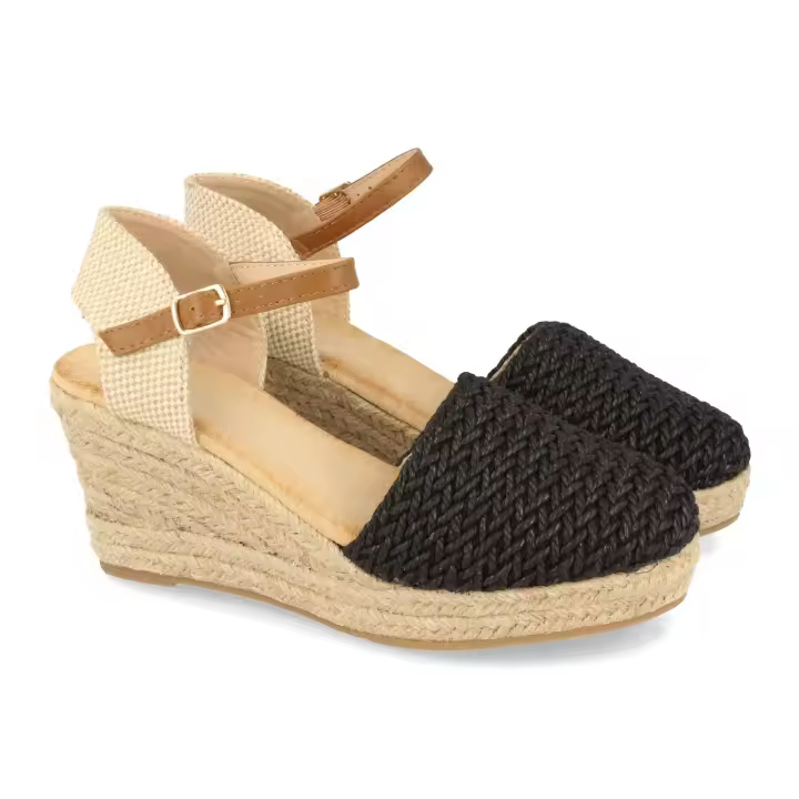 PuntoSalao Alpargatas de cuña en yute con textura mujer color negro - 1
