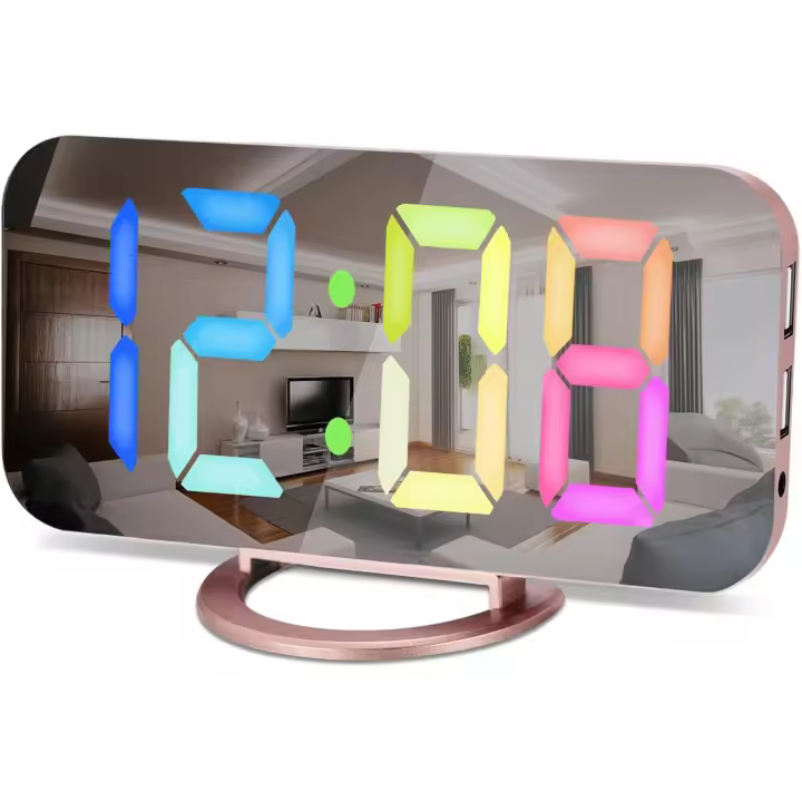 Reloj despertador digital, relojes de escritorio LED de 6,5 pulgadas, con dos puertos de carga USB, 3 niveles de brillo, modo nocturno, reloj de espejo moderno para dormitorio o hogar - 1