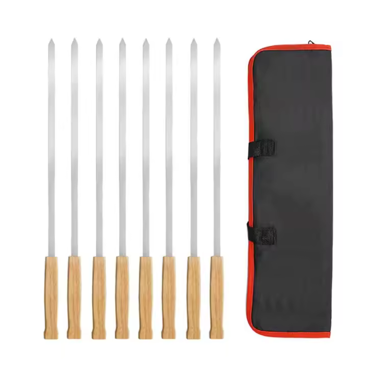 8 Piezas De Brochetas De Barbecue Reutilizables Con Bolsa De Almacenamiento Para Carne Y Mariscos Al Asador - 1
