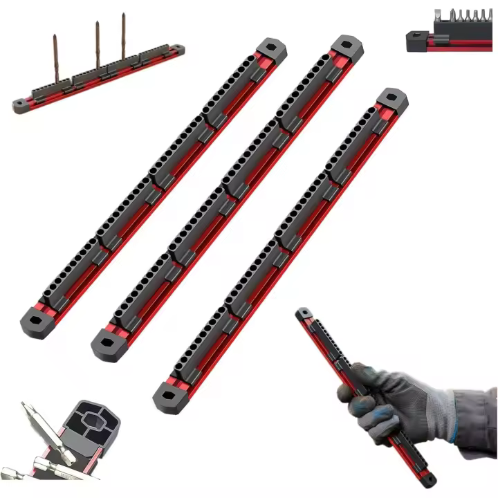 Organizador magnético de puntas hexagonales de aluminio Pro-Series, soporte de 40 ranuras para puntas de 1/4", riel deslizante compacto, soportes resistentes, agarre magnético seguro de alta resistencia, almacenamiento de acceso rápido para taller. - 1