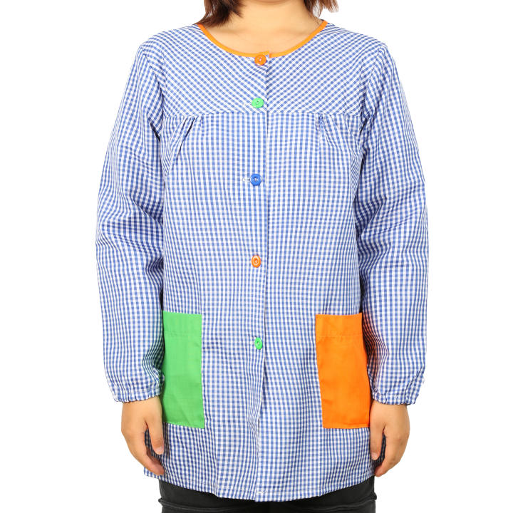 DEKORA SOUL - Bata Profesora Babi Profesora Bata Escolar Adulto de Cuadros Unisex Manga Larga