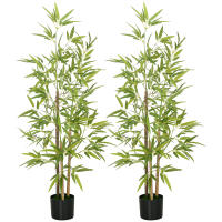 HOMCOM 2 Plantas Artificiales con Maceta Plantas Sintéticas de Bambú con 498 Hojas para Decoración en Salón Oficina Casa Verde - details 0