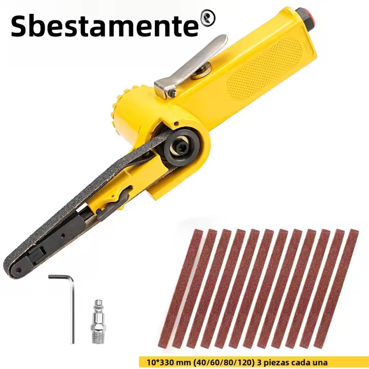 Mini Muela Pneumática 10x330mm Conjunto De Pulidora Y Desburde Para Metal Y Madera Con 12 Cinturones De Pulido - 1