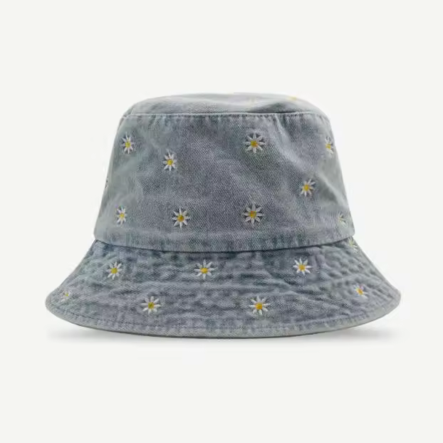 Gorro De Buho De Lino Para Mujer Con Bordado De Margarita Protección Solar Estilo Casual Verano Hip Hop Viaje Sombreros Vintage - 1