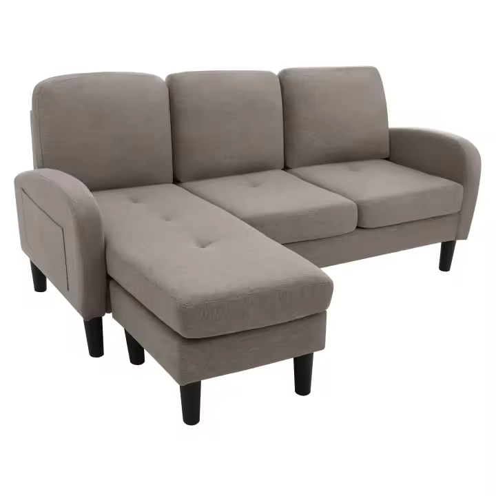 Sofá esquinero en forma de L con sillón reclinable - Sofá de Tres plazas, 166x118x77 cm, textil de Algodón y Lino transprable, pátas de plástico, Diseño modular, ideal para salones, apartamentos y oficinas. - 1