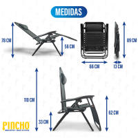 Pincho Sillas Gravedad Cero Reclinables, Tumbonas Jardin Exterior, Pack de 2 Sillones Plegables,  Tumbonas Plegables Ergonómicas con Apoyabrazos y Soporte para Bebidas, Silla de Jardín, Playa, Camping o Terraza, Ligera y Resistente, Negro Portavasos - details 2