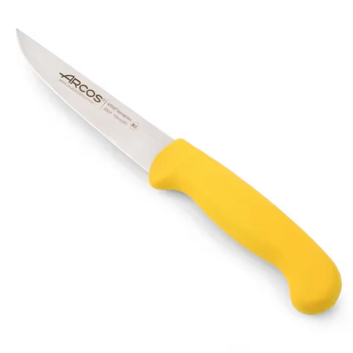 Arcos Cuchillo de Verduras Acero Inoxidable NITRUM 100 mm - Ideal para Pelar y Cortar Frutas y Verduras - Mango Polipropileno Amarillo - Serie 2900 - 1
