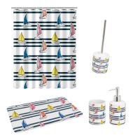 Bloom Store-Conjunto De Accesorios De Baño , Conjunto De Accesorios De Baño De 6 Piezas Con Cortina de Baño,Alfombra De Baño,Dispensador De Loción De Jabón, Jabonera, Escobilla De Baño, Set De Baño Regalo De Inauguración De La Casa - details 0