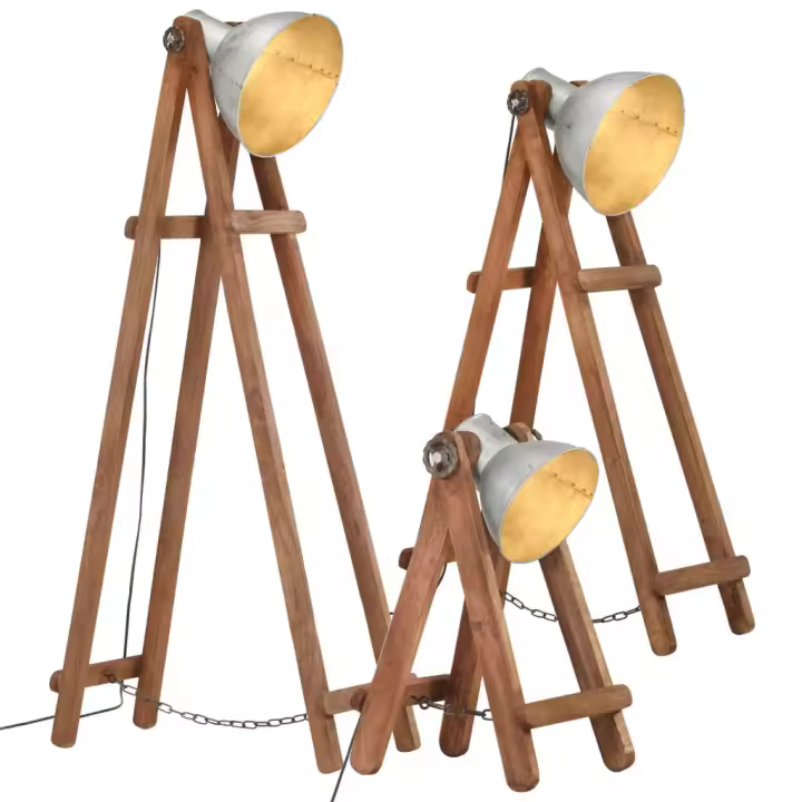 vidaXL Madera Maciza de Mango Lámpara de Pie 3 Piezas E27 Iluminación Color Blanco,  Plateado, y mas - 1