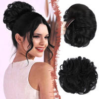 Synthetic Curly Messy Bun Peluca Clip En Extensión De Cabello Corto Con Gran Peine Elástico Y Cordón Estilo Updo Para Negras - details 7