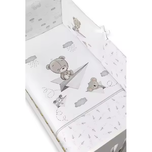 INTERBABY SET DE 2 PIEZAS FUNDA NORDICA CON RELLENO + CHICHONERA MODELO PAPER PLAIN EN AZUL/ ROSA y GRIS - 1