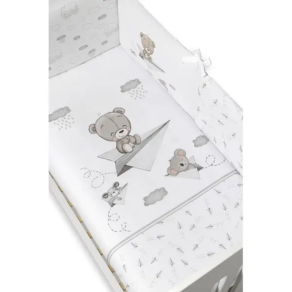 INTERBABY SET DE 2 PIEZAS FUNDA NORDICA CON RELLENO + CHICHONERA MODELO PAPER PLAIN EN AZUL/ ROSA y GRIS - 1