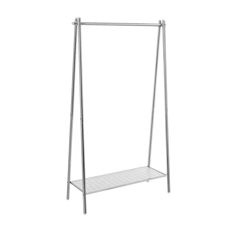 SONGMICS - Perchero para ropa, perchero, perchero, armario, marco de acero, con barra y estante, 33,5 x 92,5 x 153 cm, para dormitorio, vestuario, lavadero, Negro Mate/Plata - 1