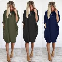 Vestido Casual De Verano Para Mujer Talla Grande Color Sólido Olor Multicolor Cuello Redondo Manga Larga Longitud Rodilla - details 1