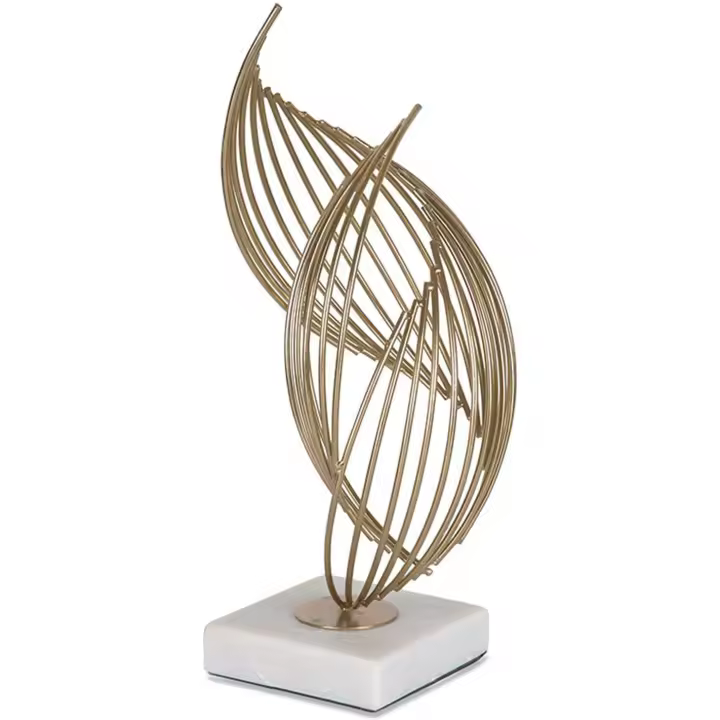Adorno Espiral en Hierro Dorado con Base de Mármol Eclipse - Presume de Casa - 1