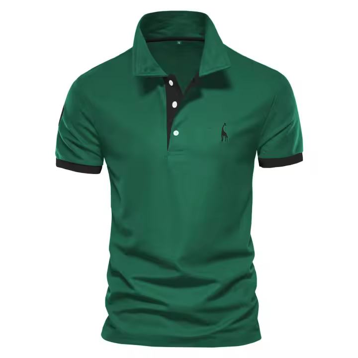 MOV-Camiseta de hombre con solapa de malla ruqi de manga corta con bordado de ciervos - 1